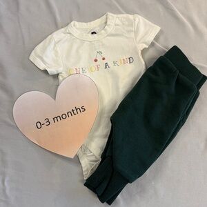 RISE Little Earthling - 0-3M - Organic Cotton Green Kids Jogger Pants/Onesie set